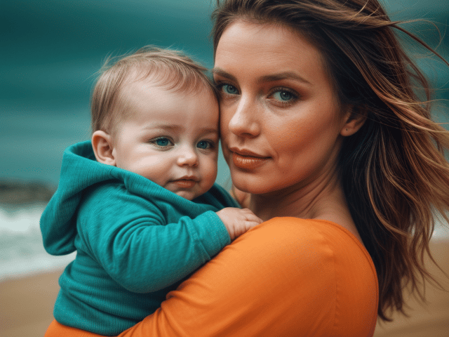 Una donna con un bambino in braccio