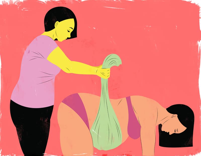 Illustrazione di una doula che aiuta una donna in travaglio